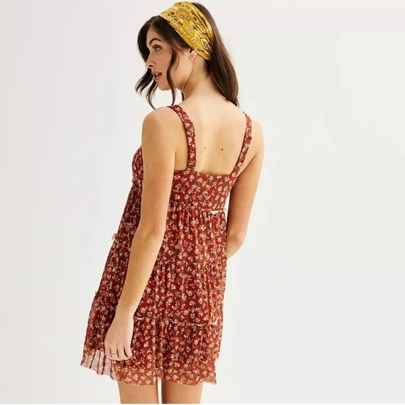 Juniors' Love, Fire Tiered Mesh Babydoll Mini Dress - Picture 2 of 7